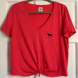 PINK tie front tee. Size large. Great condition!